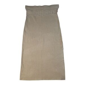 House of Harlow 1960 Women’s Beige Knit Midi Skirt Size M High Waist Side Slit